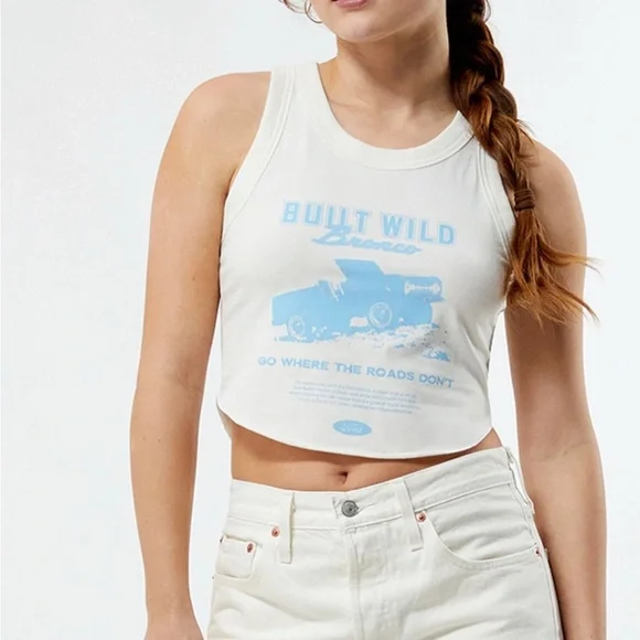 PacSun Ford Bronco White Blue Graphic Crop Tank Top Large - Picture 1 of 3